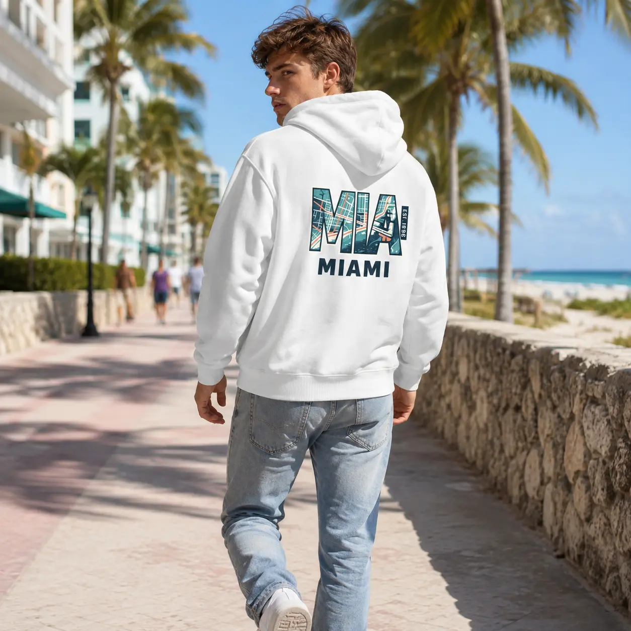 Vintage Miami MIA City Map Back‑Print Hoodie | Casual Retro Travel Streetwear Pullover Sweatshirt