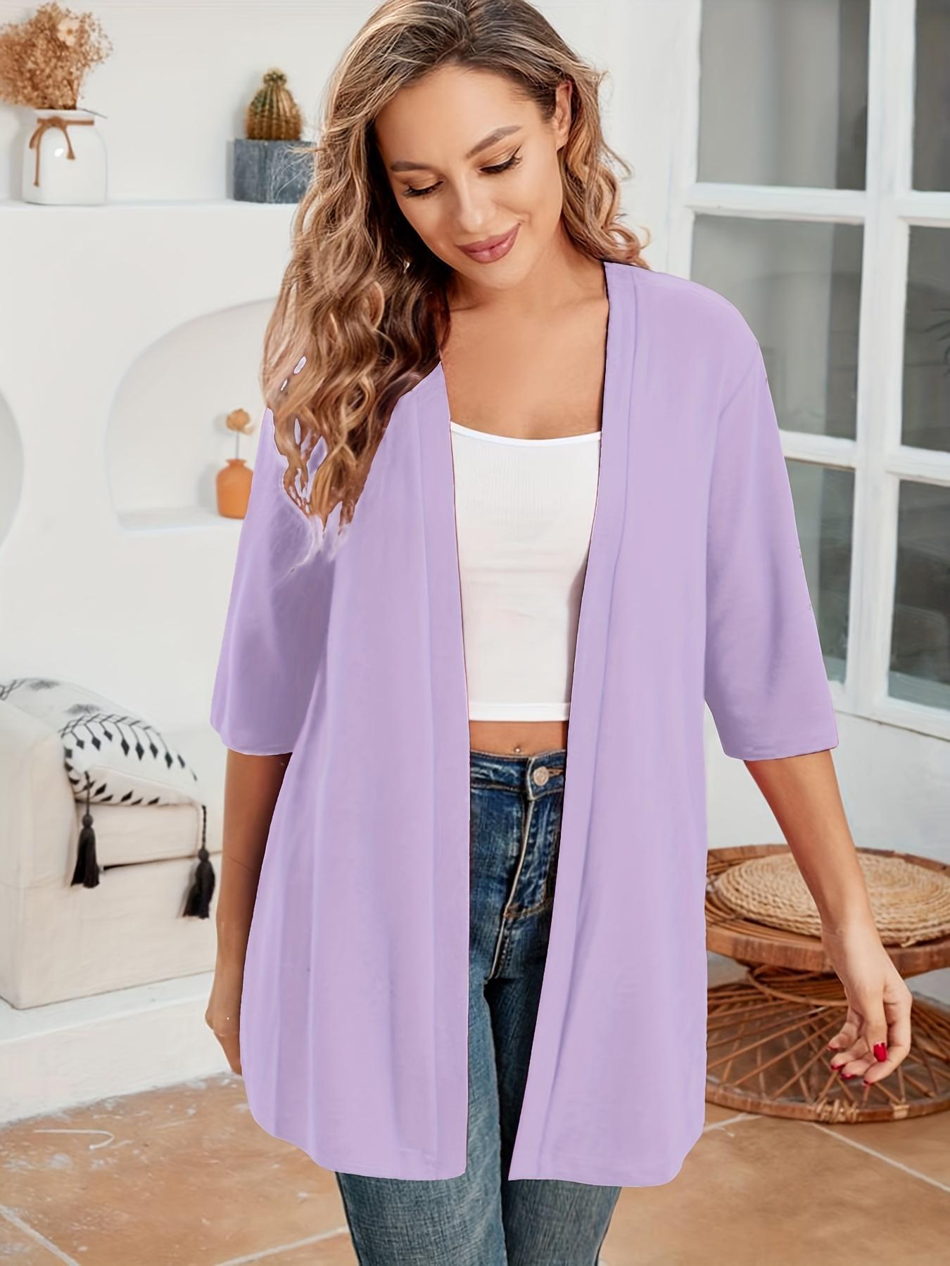 Plus Size Women's Solid Color Drop Shoulder Open Front Cardigan, Plus Casual Fashionable Half Sleeve Outerwear for Daily Outdoor Wear, Summer Outfits 2024, Women Plus Clothing for All Seasons