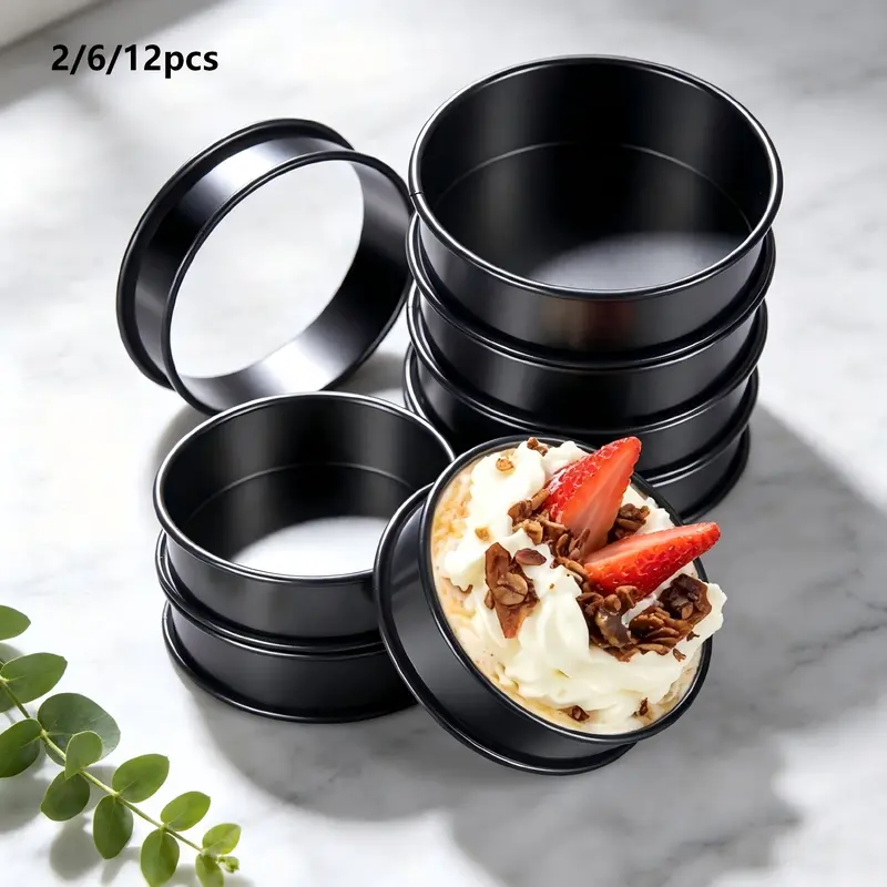 6/12Pcs English Muffin Rings Set, Food Grade Stainless Steel, Black Double Rolled Edge Round, For Home Kitchen Breakfast Baking, Non-Stick Easy Release Dishwasher Safe, Pancake Egg Tart Fried Egg Baking Tool, Baking Utensils, Bakeware, Baking Supplies