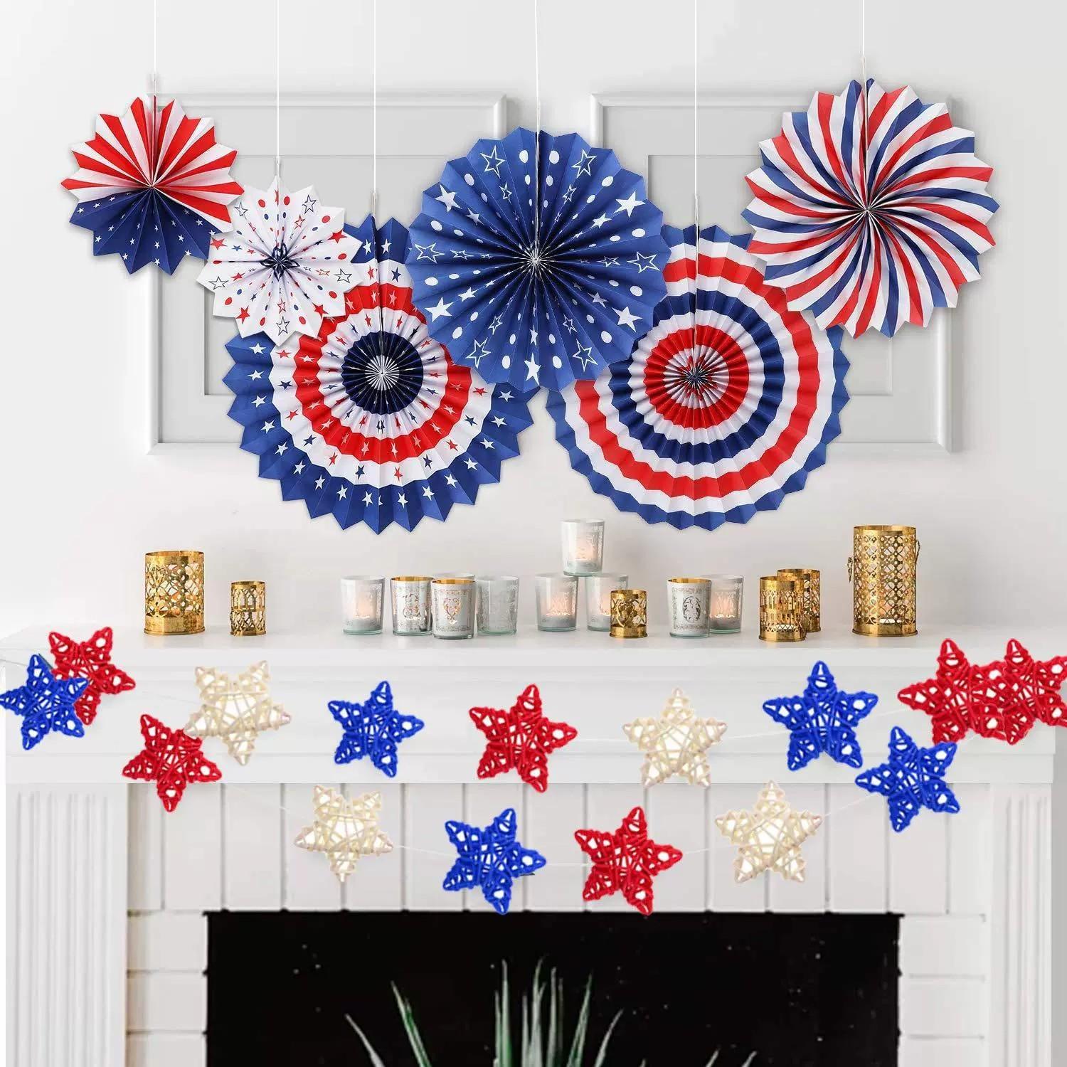 6pcs/set Background Wall Decoration Paper Fan Flowers, Store Opening Backdrop, Birthday Party Decorations, Independence Day Festival Hangings