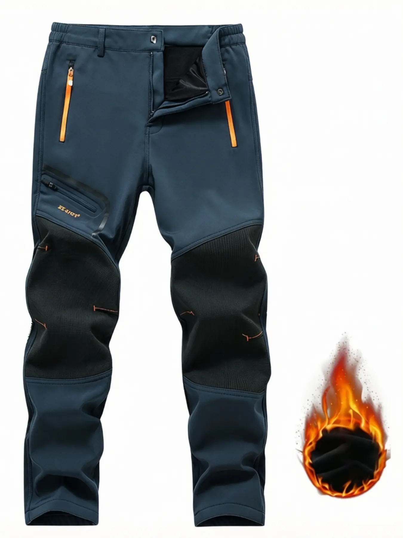 Men's Winter Fleece Lined Hardshell Pants, Sporty Fitted Outdoor Long Pants, Windproof Waterproof Knee Protection, Camping Hiking Skiing, Sports Trousers