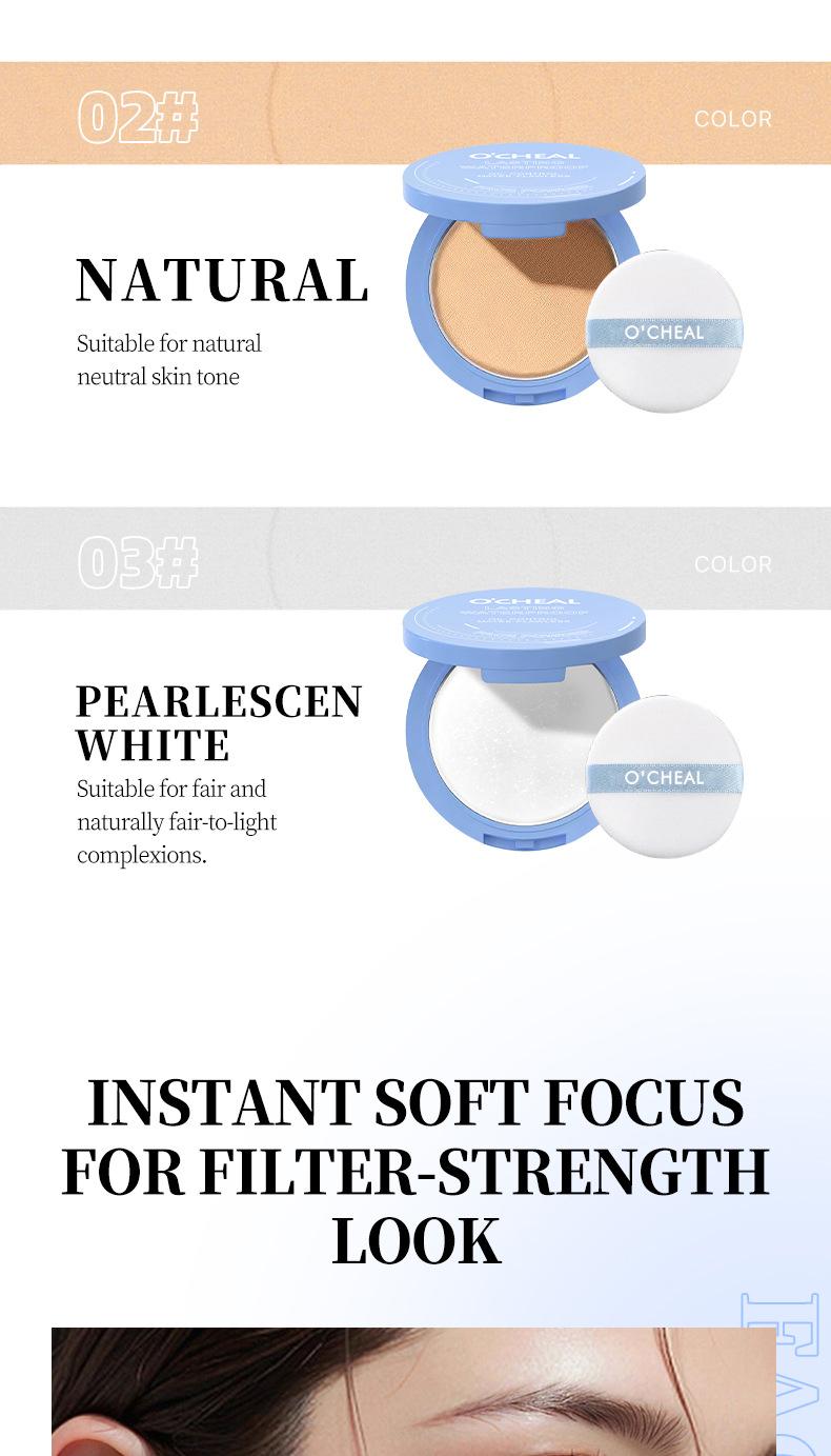 Matte Soft Focus Setting Powder & Pressed Powder, Water Resistant Natural Coverage Makeup, 3 Shades Easy Application for Daily Office Makeup, Soft Focus Finish
