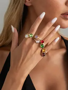 8-Piece Spring Summer Multicolor Gemstone Ring Set, Unique Stackable Rings, Casual Style, All Seasons, Plain Pattern, Lead-Free