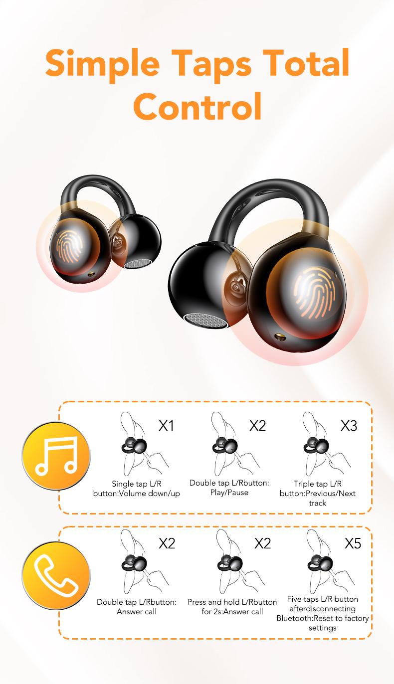MINISO MS201 Translation Headphones, Support 134 Languages ​​Translation with APP, Clip-on Wireless Earphones, Color Touch Screen, Bluetooth 6.0, Suitable for Sports, Running and Work, HIFI Stereo Earbuds