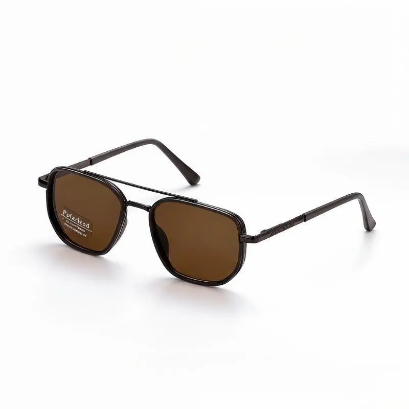 Unisex High-Quality Metal Geometric Double Bridge Cool Sunglasses - Ultra-Light Durable Sports Eyewear, Polygonal Frame Beach Shades, Black+Jet & 2pc Coffeebrown, Unique Look, Travel Accessories, Ideal for Everyday Use & Travel Gifting