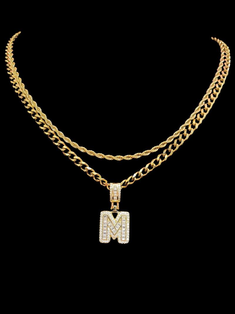 Fashion Letter Pendant Initial Necklace & Cuban Link Chain Necklace, Stainless Steel Jewelry for Party, Daily Clothing Decor, Trendy All-match & Exquisite Jewelry for Birthday Gift