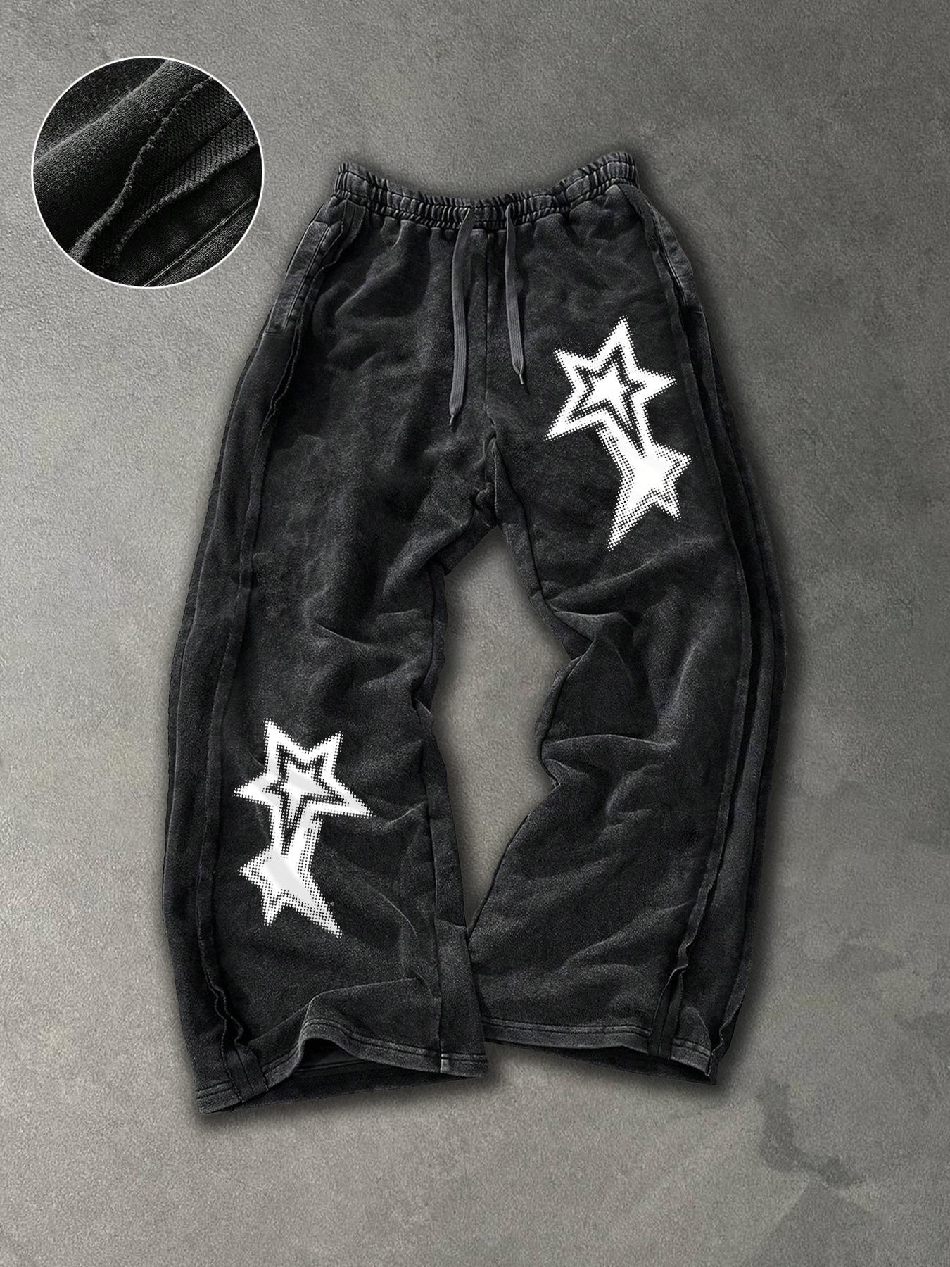 Men's Washed Cotton Straight Leg Pants, Star Print, Multiple Colors Available, Casual Fashion, Comfortable Fit, All Seasons Wear