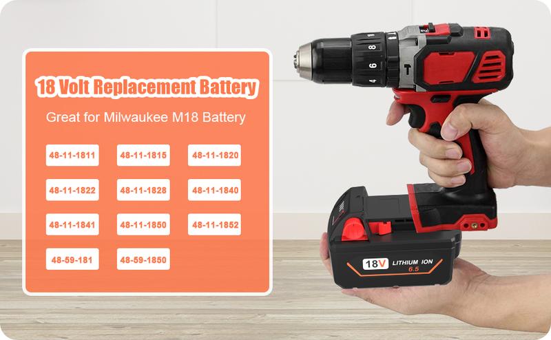 KUNLUN 6.5Ah 18V Replacement Battery for Milwaukee ∧∧-18 Battery, Lithium Battery Compatible with Milwaukee ∧∧-18 18V 48-11-1815, 48-11-1820, 48-11-1840, 48-11-1850, 48-11-1860 Cordless Power Tools Batteries Drill Battery Pack KUNLUN 6.5Ah 18V Replacement Battery for Milwaukee ∧∧-18 Battery, Lithium Battery Compatible with Milwaukee ∧∧-18 18V 48-11-1815, 48-11-1820, 48-11-1840, 48-11-1850, 48-11-1860 Cordless Power Tools Batteries Drill Battery Pack