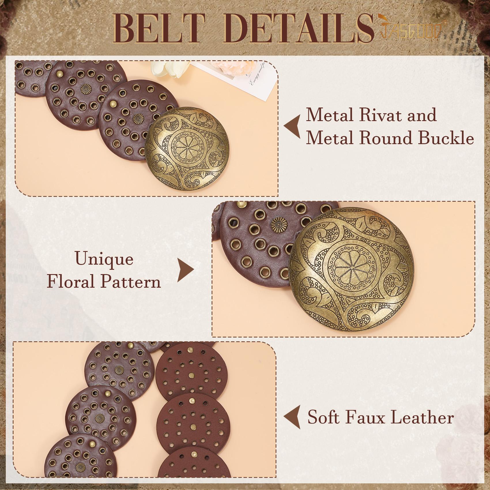 JASGOOD Women Western Concho Belts Wide Hollow Disc Leather Belt Cowgirl Boho Belt for Jeans Dresses with Metal Buckle JASGOOD Women Western Concho Belts Wide Hollow Disc Leather Belt Cowgirl Boho Belt for Jeans Dresses with Metal Buckle