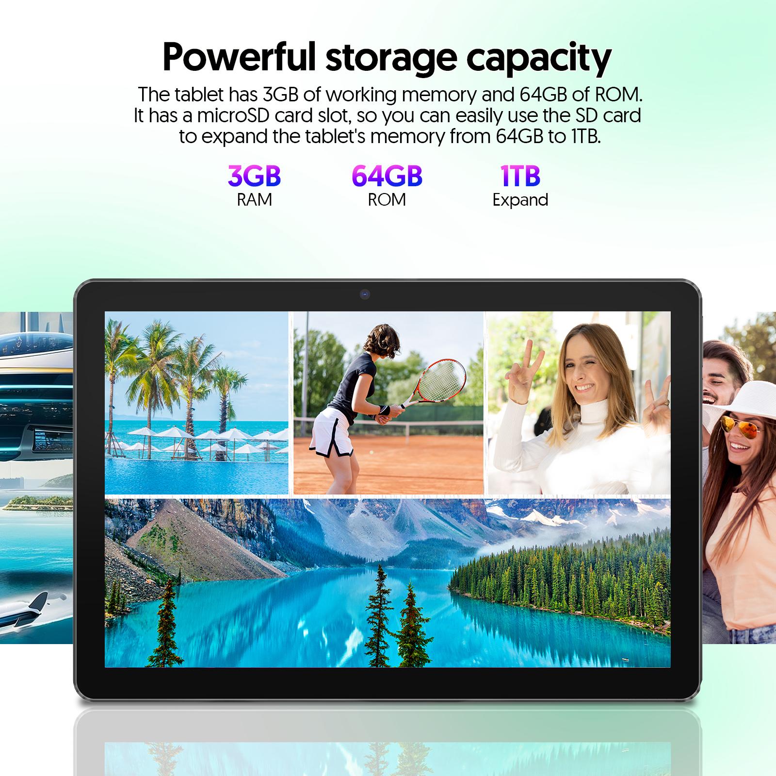 10 inch Tablet Android 13 Tablets, 7(3+4) RAM, 64GB ROM, 1TB Expand, 4-Core CPU,5G Wifi,2+8MP Camera, 2 in 1 Portable Device with Keyboard, Mouse, Case, Stylus, Perfect Gift