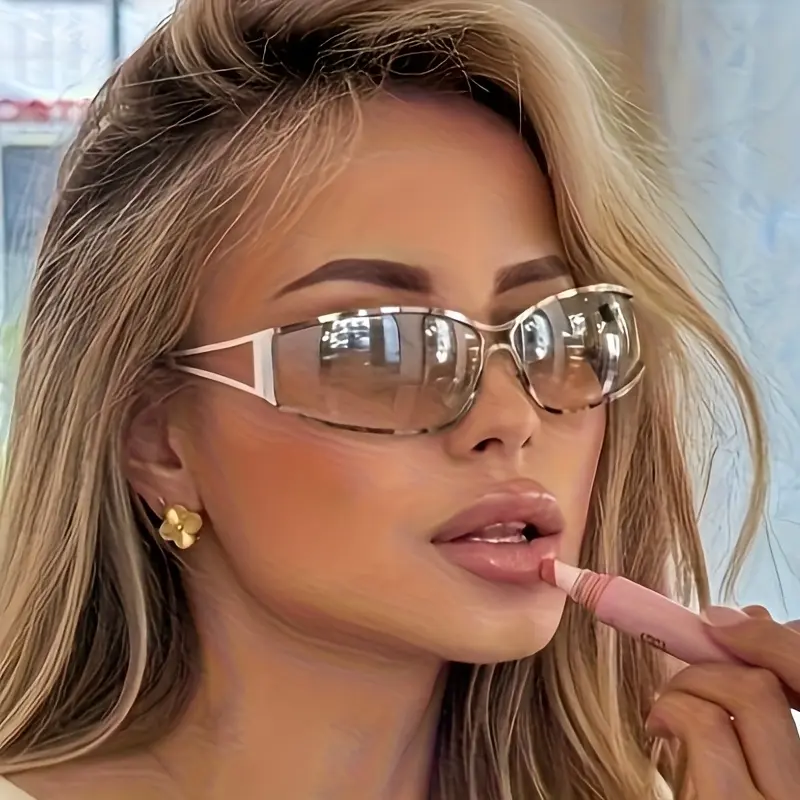 Women's High-End Silver Color-Changing Sunglasses - Trendy Personality Photochromic Eyewear, Chic Futuristic Eye Protection Sun Glasses for Streetwear