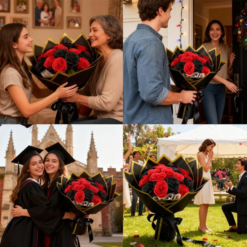 18pcs Realistic Rose Bouquet, Artificial Roses, Artificial Flowers Bouquet, Valentine's Day Gift, Wedding Favors, Mother's Day Present, Christmas Gift