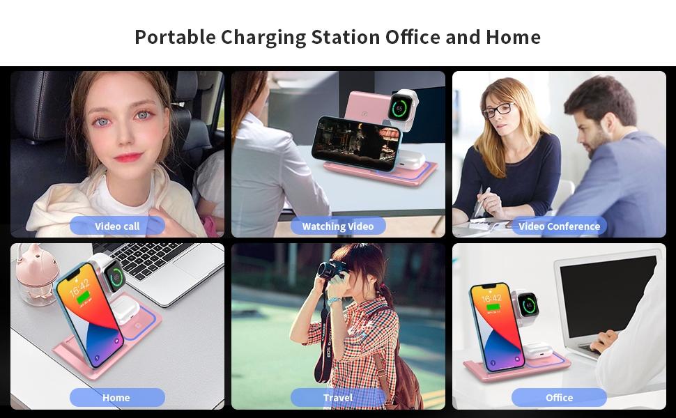 VEEROON 3-in-1 Wireless Charging Station - Multifunctional Fast Charging Magnetic Wireless Charger Stand with Type-C Port - Electronic Fast Charging Station for iPhone, Apple Watch & AirPods