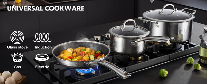 SNOWCLAD Pots and Pans set non stick, 10 pcs Hybrid Stainless Steel Cookware Sets, non stick Frying Pans, Saucepans, Saute Pan & Stock Pot, PFOA Free kitchen skillet,Induction Compatible Metal Nonstick Lids SNOWCLAD Pots and Pans set non stick, 10 pcs Hybrid Stainless Steel Cookware Sets, non stick Frying Pans, Saucepans, Saute Pan & Stock Pot, PFOA Free kitchen skillet,Induction Compatible Metal Nonstick Lids