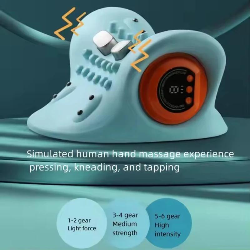 Electric cervical traction massager, neck massager, EMS relaxation and heating kneading massage pillow, ergonomic headrest, for adult neck repair traction, electric neck and head acupoint massage, home relaxation tools, USB charging