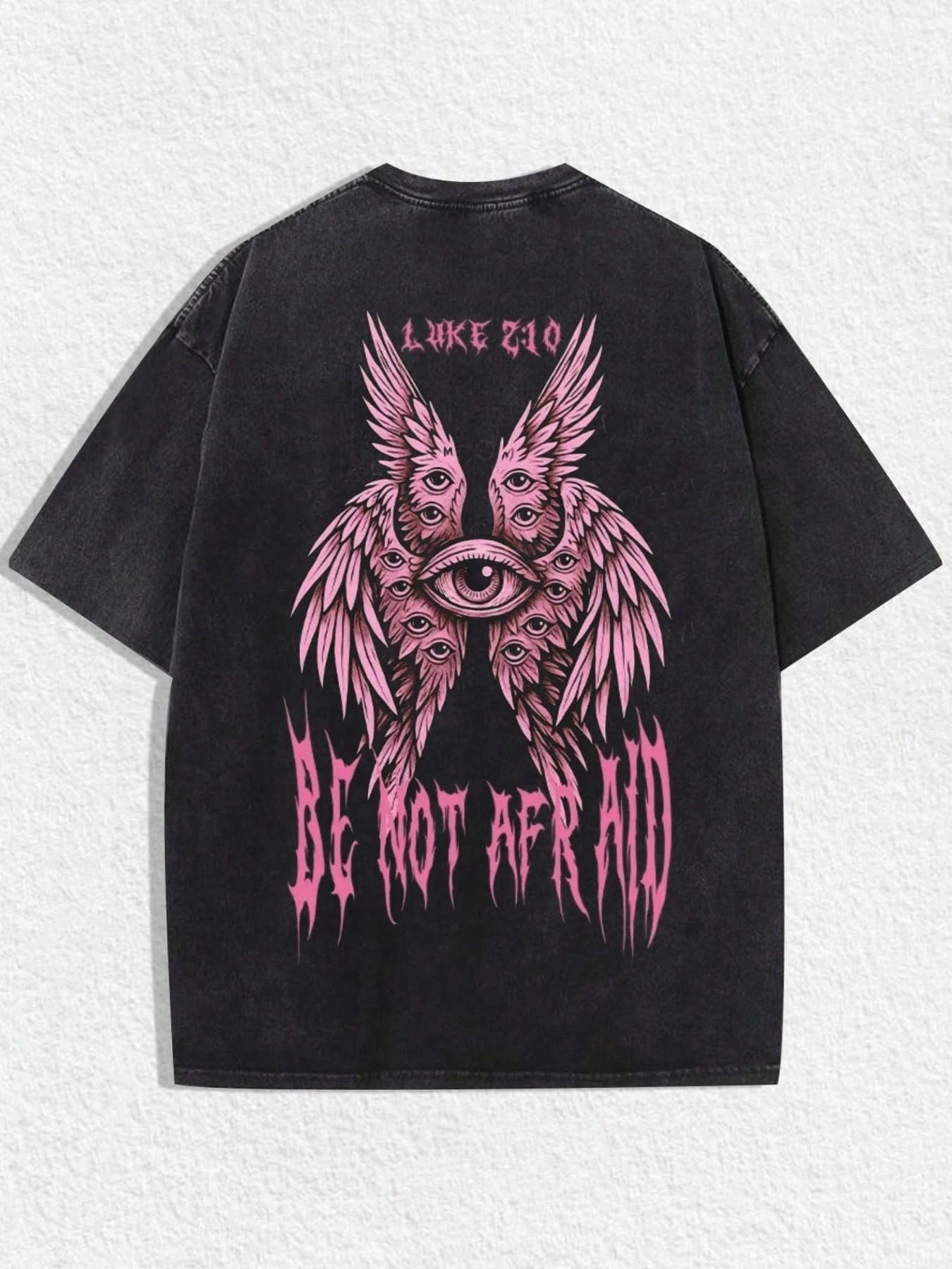 Vintage Washed Loose T-Shirt, Angel Eye Print Short Sleeve, Y2K Gothic Rock Street Style, Retro Punk Casual Top, Unisex Fashion