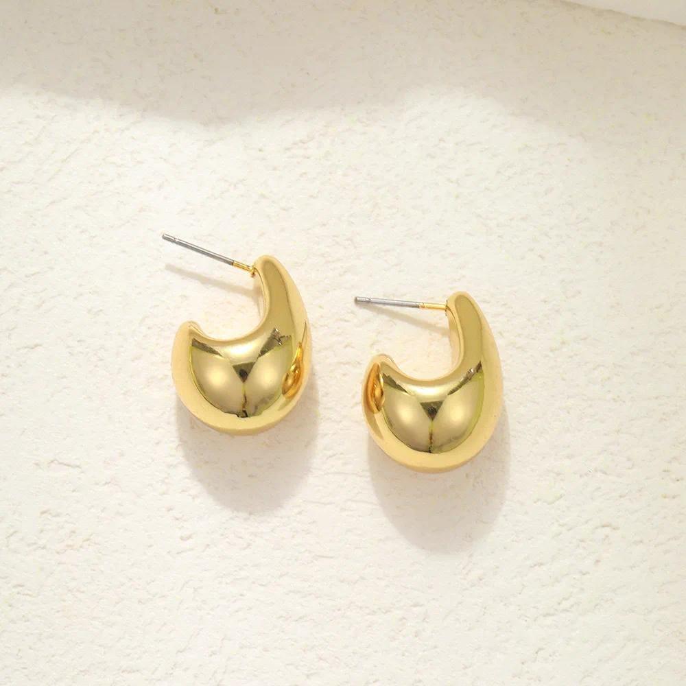 Small Water Droplets CCB Gold Color Smooth Stud Earrings for Women Exaggerate Punk Geometry Jewelry Accessories Girlfriend Gift
