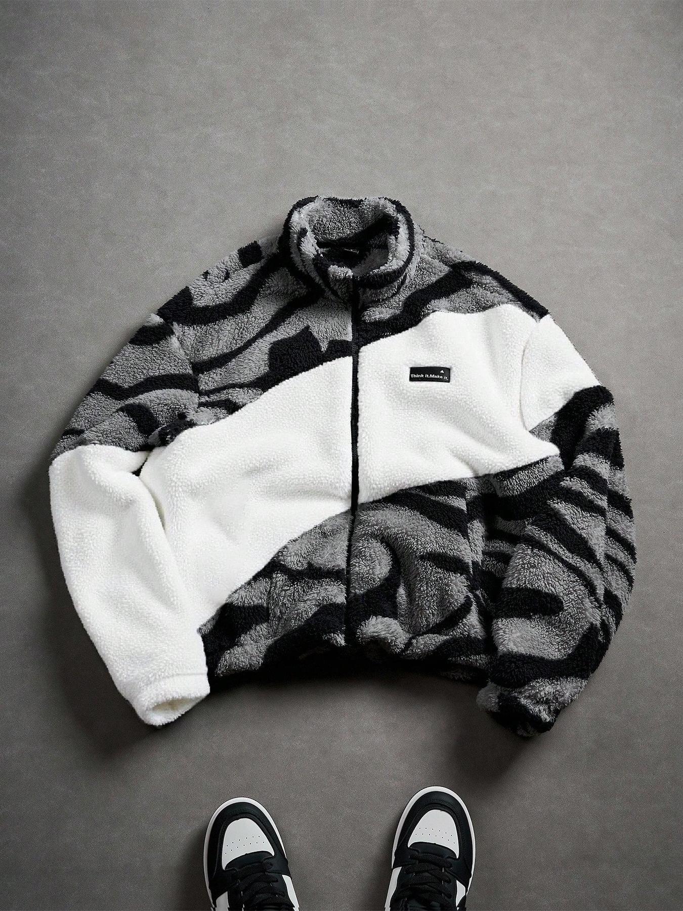 Men's Zipper Letter Graphic Windbreaker Jacket, Outdoor Parka Coat, Winter Jacket, Casual Fitted Jacket, Zip Up Coats, Casual Streetwear, Fall & Winter Fashion