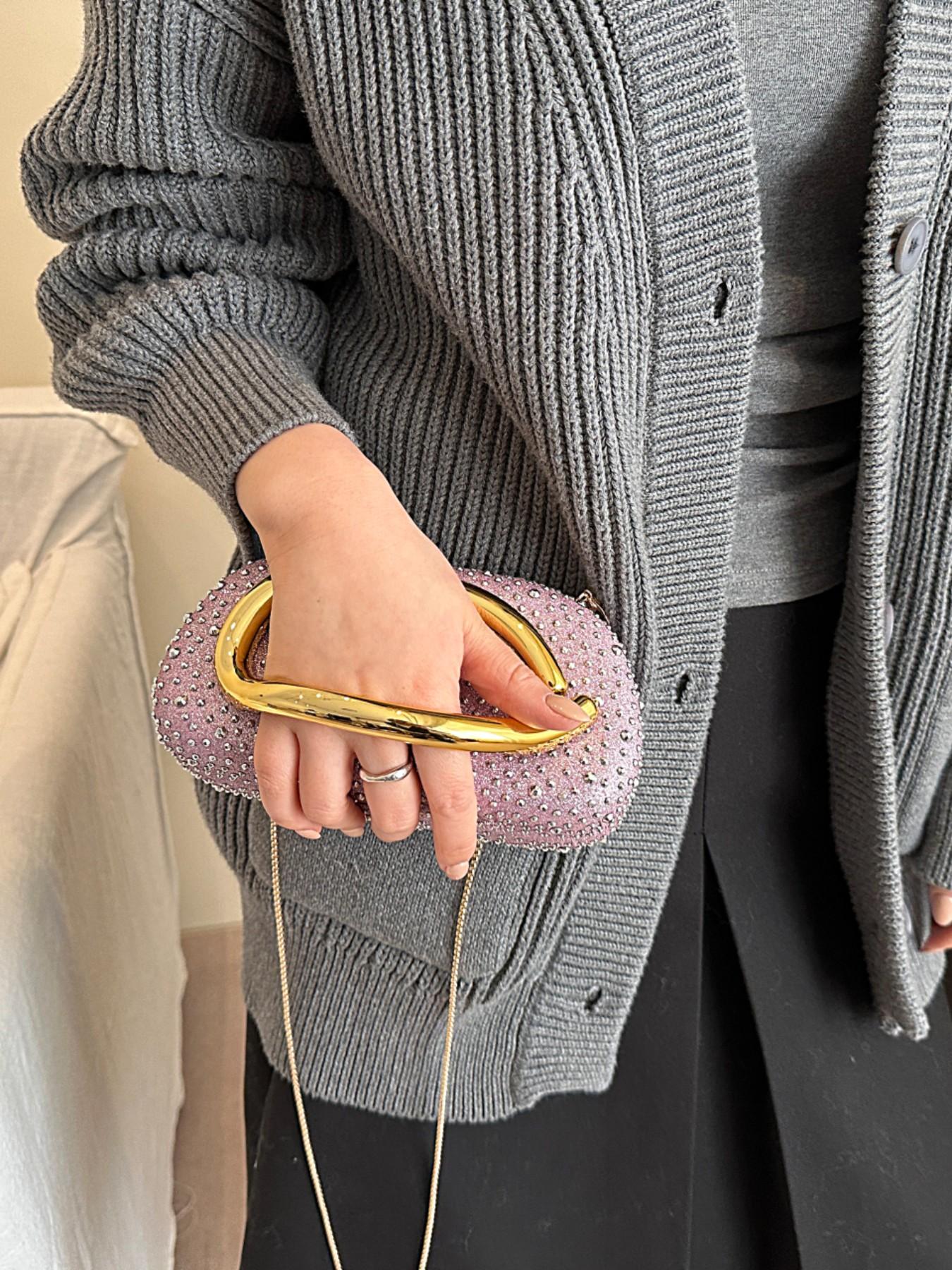 New Flashy Rhinestone Shoulder Bag, Crystal Decor Top, Spacious Interior, Chain, Y2K Style, Perfect for Parties, Nightclubs, Concerts