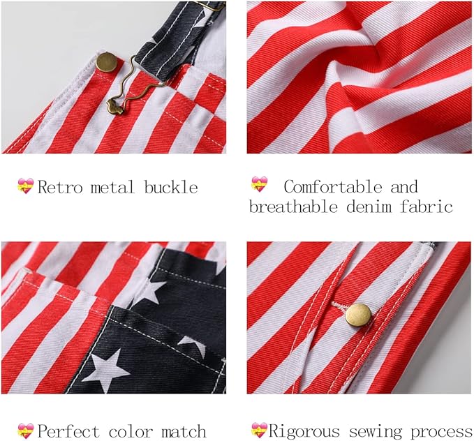 Yuanbang American Flag Overalls Shorts Stretch Men's Adjustable Denim Bib Coveralls Menswear Outdoor Jumpsuit Jean USA Rompers with Pockets
