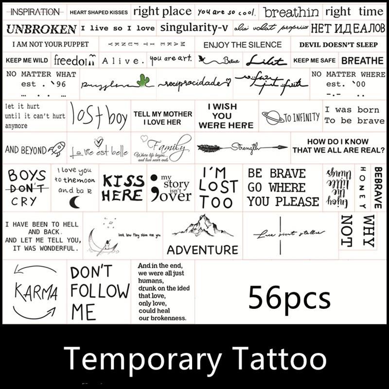 English Letter Temporary Tattoo Sticker, 56pcs Waterproof Long Lasting Fake Tattoo Sticker for Leg & Neck & Hand, Body Art Decoration for Men & Women, Sticker Tattoos
