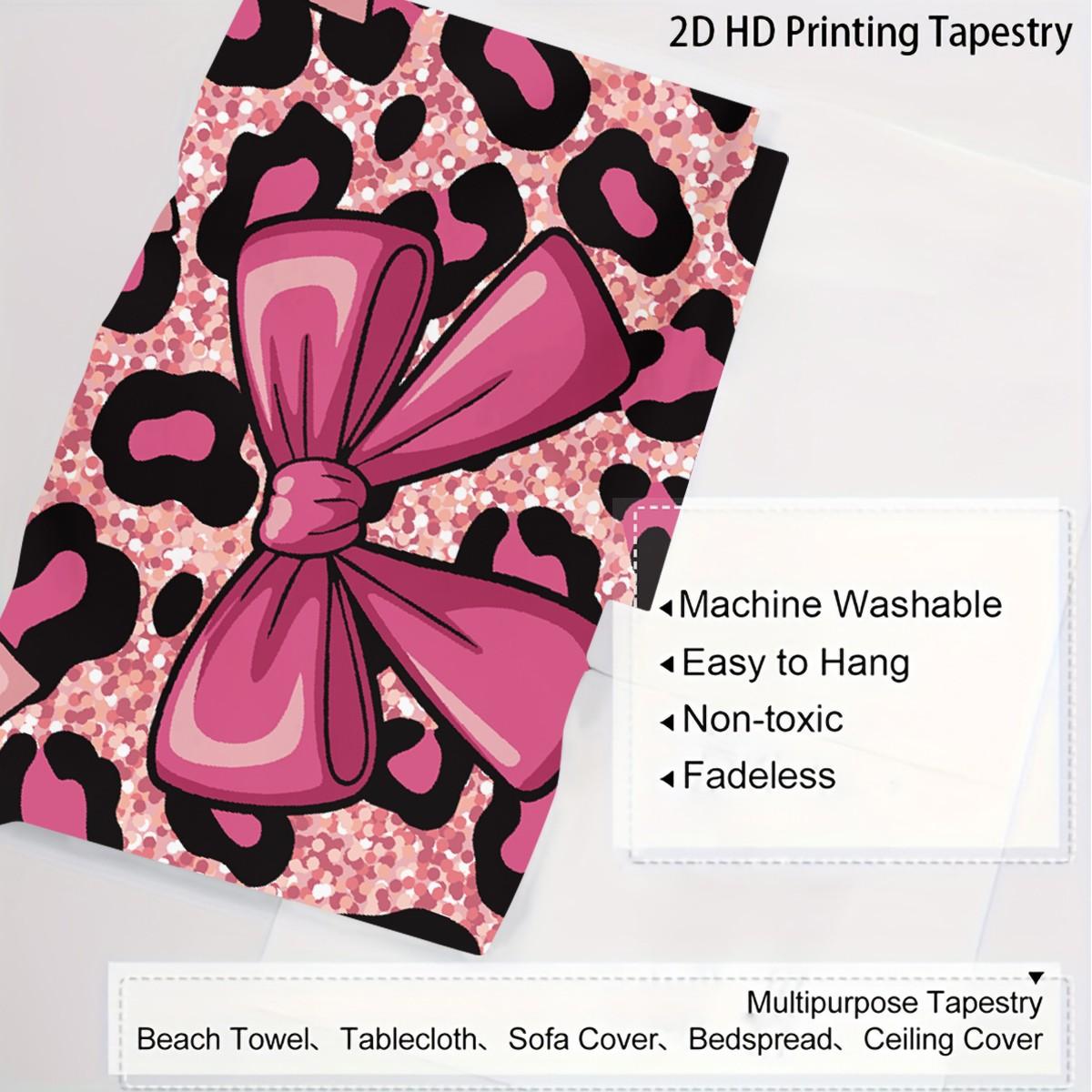 Leopard Print Bow Pattern Tapestry, Fashionable Room Flag, Unique Wall Art In Living Room And Bedroom, Soft And Durable Suitable For Adult Daily Holiday Birthday Gifts