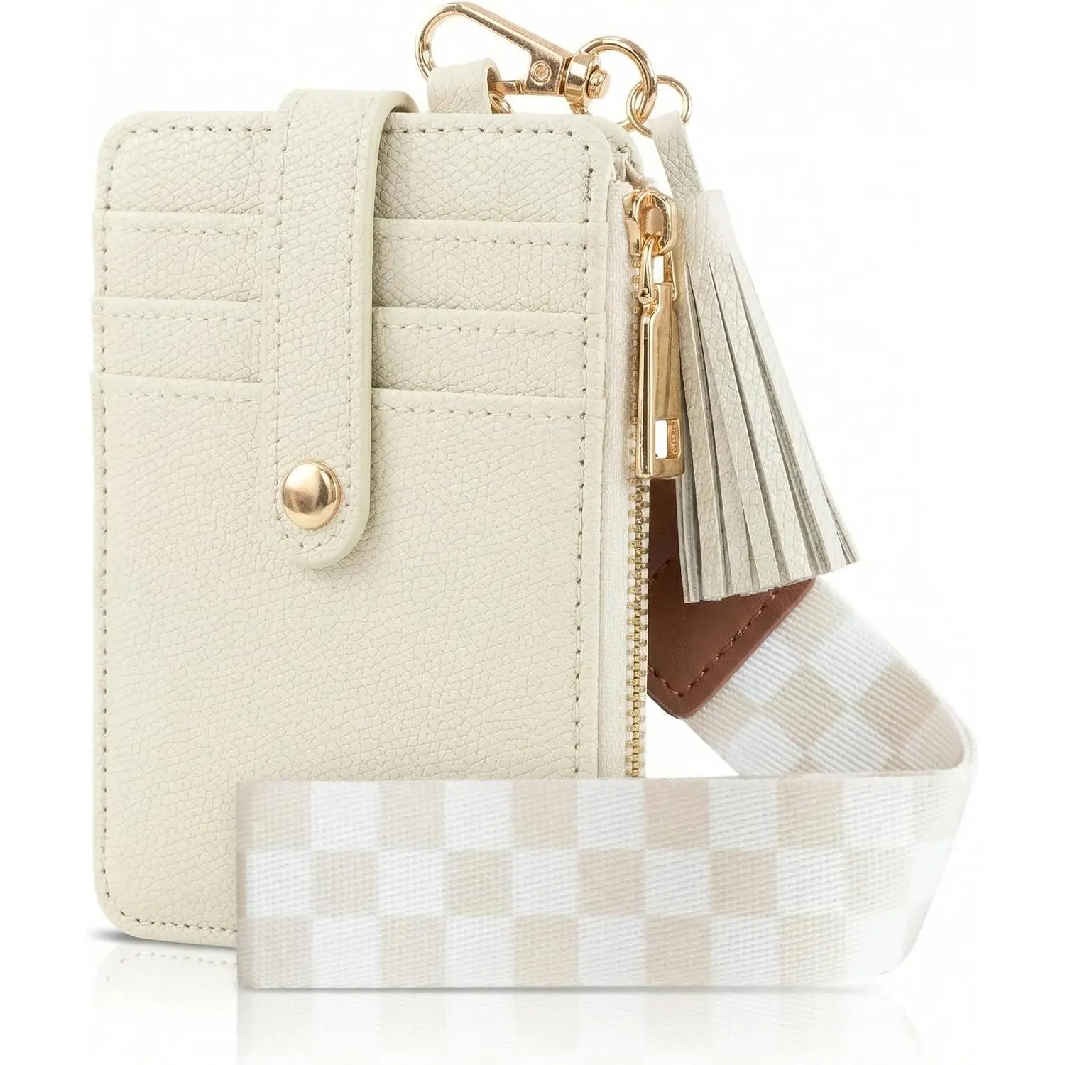 Stylish RFID Blocking Wristlet Keychain Wallet for Women – Slim Zipper Card Holder with Clear ID Window, Tassel, Lanyard, Gold Rings, Plenty of Storage, Easy CarryGift