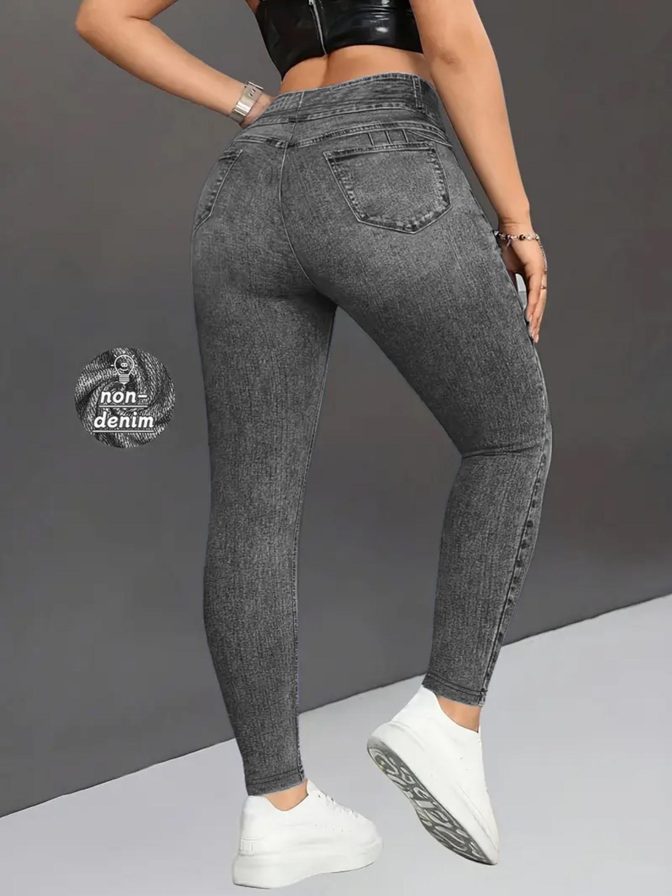 Women High-Waisted Stretch Denim-Style Pants, All-Seasons Slim-Fit Leggings, Breathable & Comfortable, Casual Sporty Style,faux denim fabric Women High-Waisted Stretch Denim-Style Pants, All-Seasons Slim-Fit Leggings, Breathable & Comfortable, Casual Sporty Style,faux denim fabric