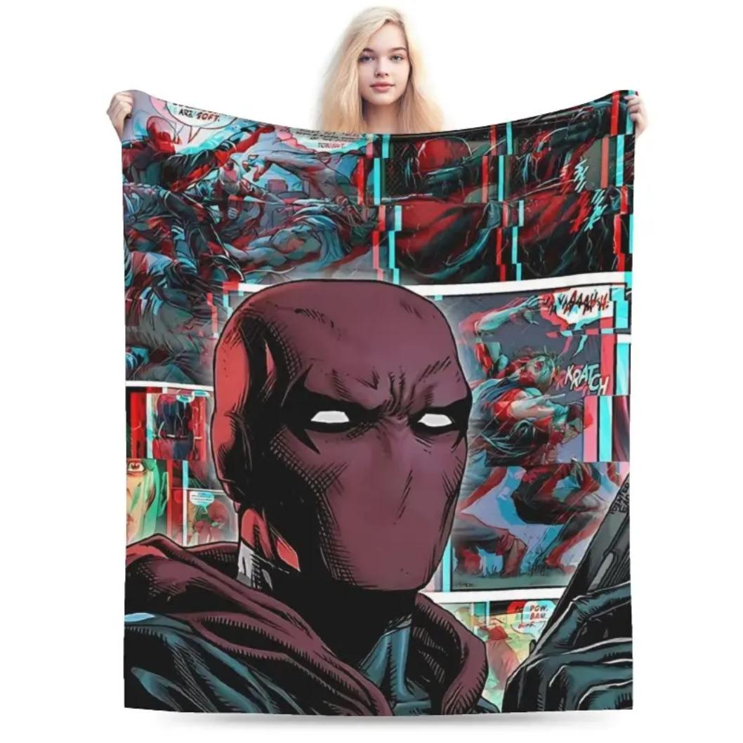 Jason Todd Red Hood Anime Graphic Flannel Throw Blanket, Super Soft Breathable Lightweight Cozy Blanket for Home Sofa Bed Bedroom Travel, Spring Autumn Comfort for Adults Kids Comic Fans, Birthday Holiday Gift, Throw Blankets, Bed Accessories