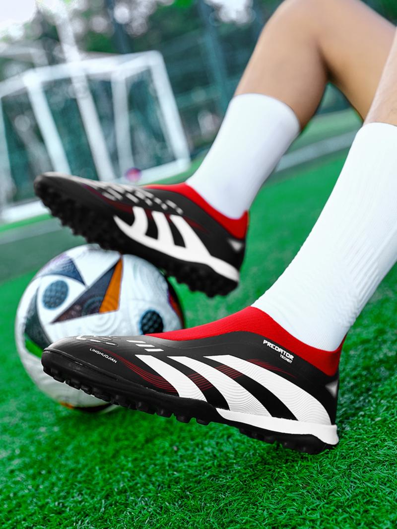 Men's Multi-Nail Football Shoes, Soccer Shoes Without Laces, Sporty PU Leather, Tie Dye Pattern, Strong Grip Rubber Sole, Comfortable Insole