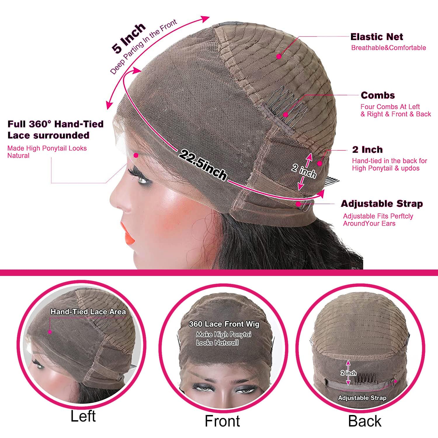 360 Lace Frontal Wigs Human Hair Bone Straight Lace Front Wigs For Women Brazilian Lace Front Wig Pre Plucked 180% Density