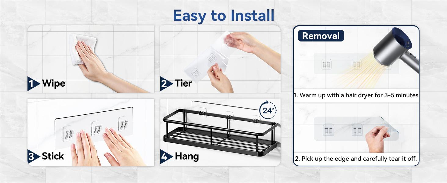 YASONIC  Bathroom Accessories Storage Rack Set, 5/6 Counts/set Wall Mounted Shower Shelves,  Punch Free Storage Organizer for Home Bathroom，shower Organizer