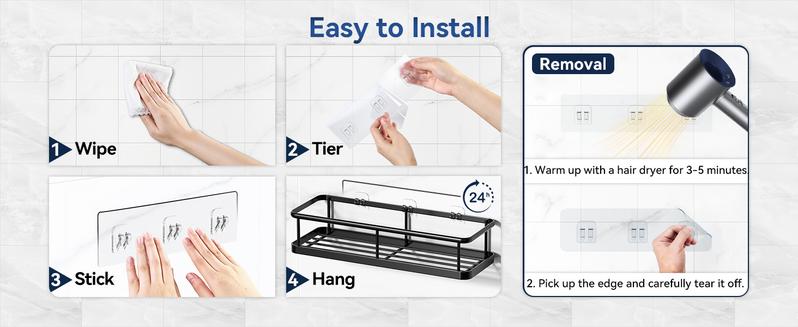 YASONIC  Bathroom Accessories Storage Rack Set, 5/6 Counts/set Wall Mounted Shower Shelves,  Punch Free Storage Organizer for Home Bathroom，shower Organizer