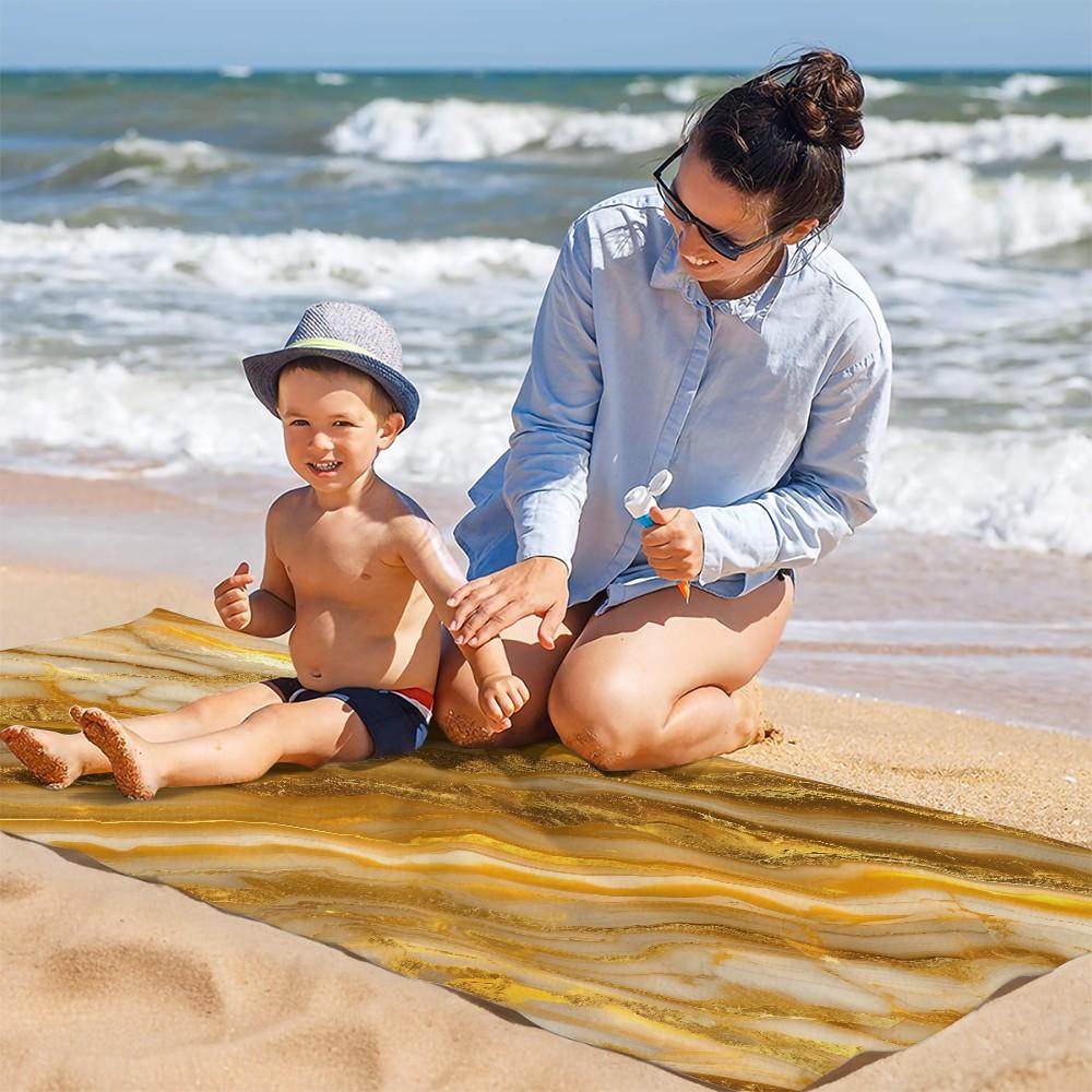 Marble Print Beach Towel, Modern Luxury Camping Towel, Soft and Absorbent Pool Towel, Sandproof and Quick-Dry, Perfect for Fluid Art Enthusiasts for Beach Holidays, Camping and Travel, Ideal Summer Gift for Family and Friends