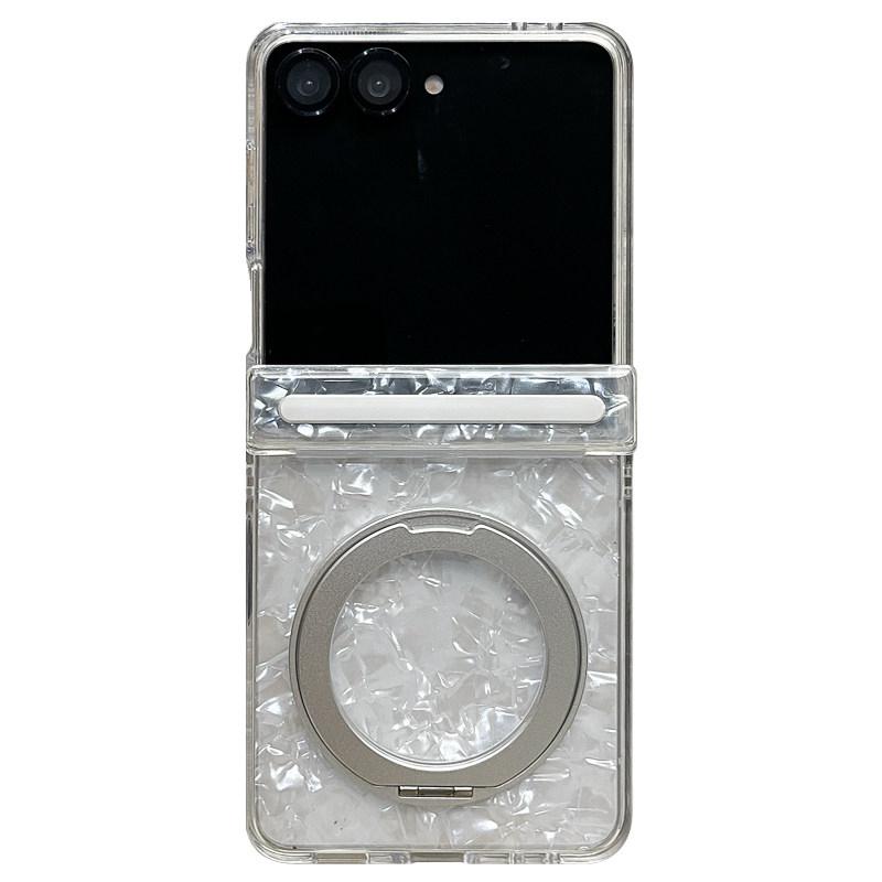 Korean Style Premium Shell-Pattern Center Pivot Stand Case, Flip & Foldable Anti-Drop Protective Cover for Samsung Galaxy Z Flip 7 FE / Z Flip 7 / Z Flip 6 / Z Flip 5