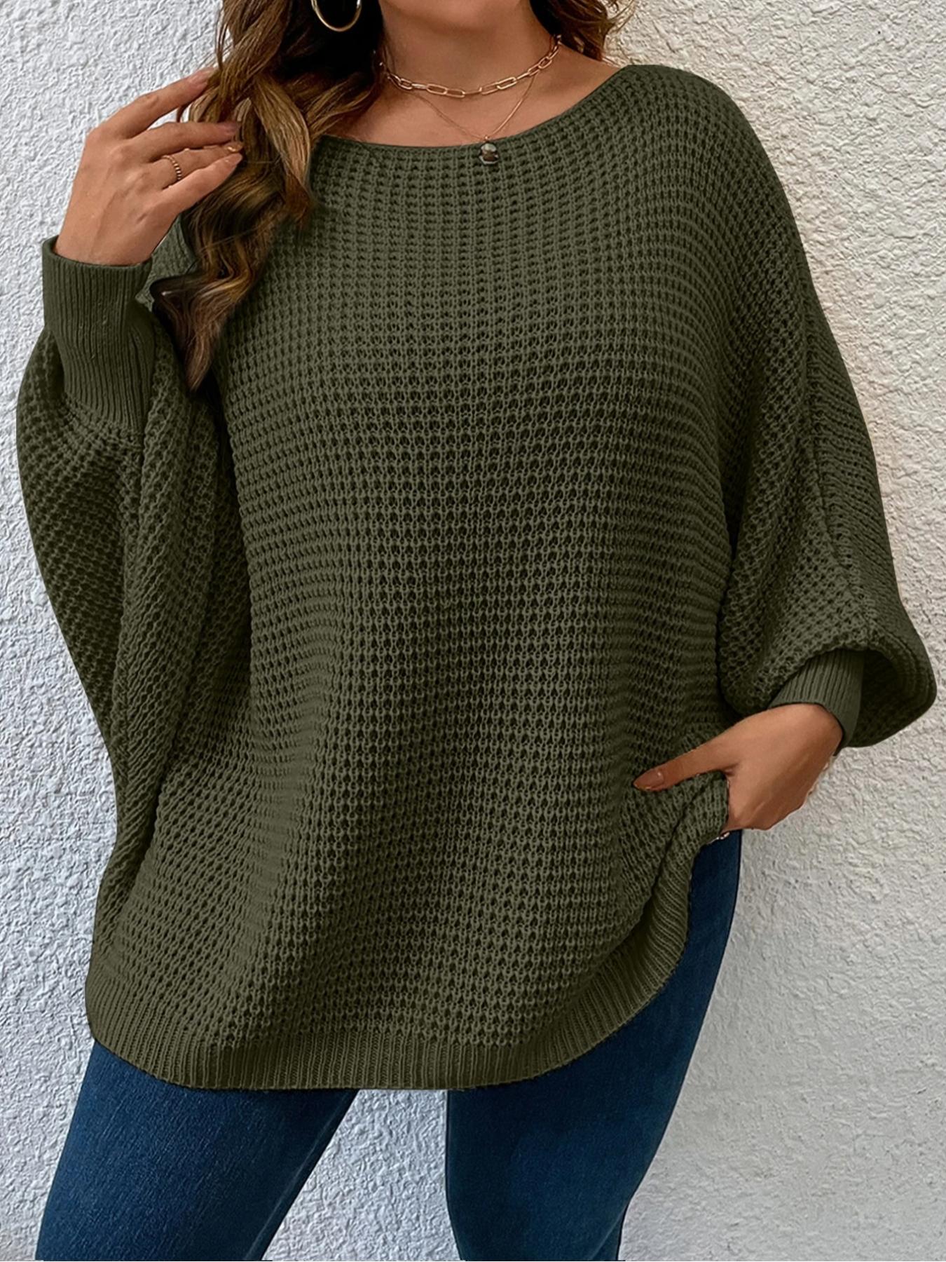 Lune Plus Size Oversized Batwing Sleeve Pullover Sweater, Comfortable Warm Knitwear for Women, Fashionable Winter Trendy Sweater