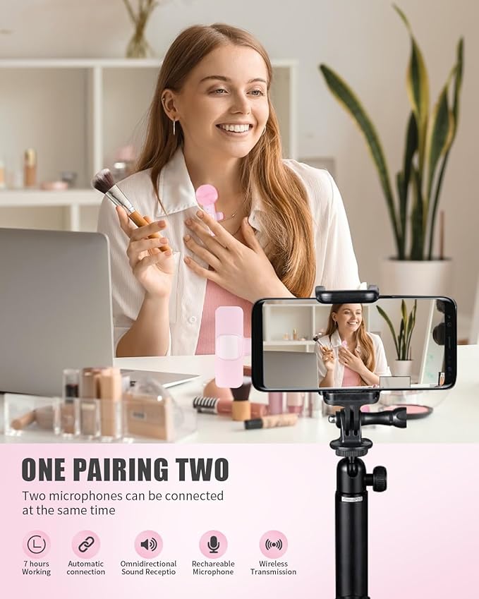 Lavalier Microphone for Android/iPhone/Computer/Laptop, Wireless Mic for iPhone15 with Noise Reduction Chip, Mini Microphone for Recording Podcast YouTube, TikTok