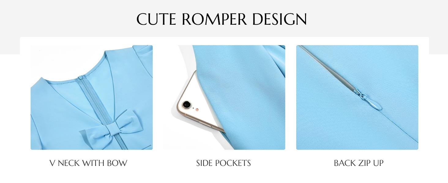 【BOGO 50% Off 】Cicy Bell Womens Cute Rompers Bow Front Puff Sleeve V Neck Short Jumpsuits Sexy Summer Outfits with Pockets