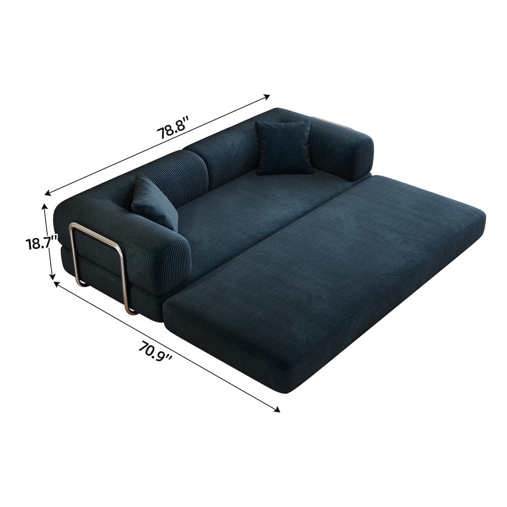 78.8" Compression Sofa, Convertible Floor Sofa Bed-with Pillow Back Support Armrest, Comfy Futon Couch Sleeper Bed, Loveseats Boneless Modular Sectional Sofa, Corduroy Fabric, for Living Room, Bedroom