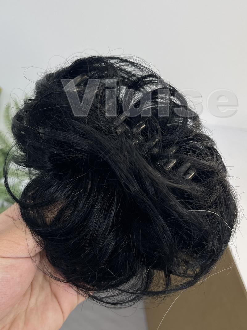 Real Human Hair Claw Chignon Messy Bun Claw Clip Hair Piece Wavy Curly Hair Bun Ponytail Extensions for Women Blonde Hair Ponytail Brown Ponytail Hair Daily Hair Buns Add Volume For Women