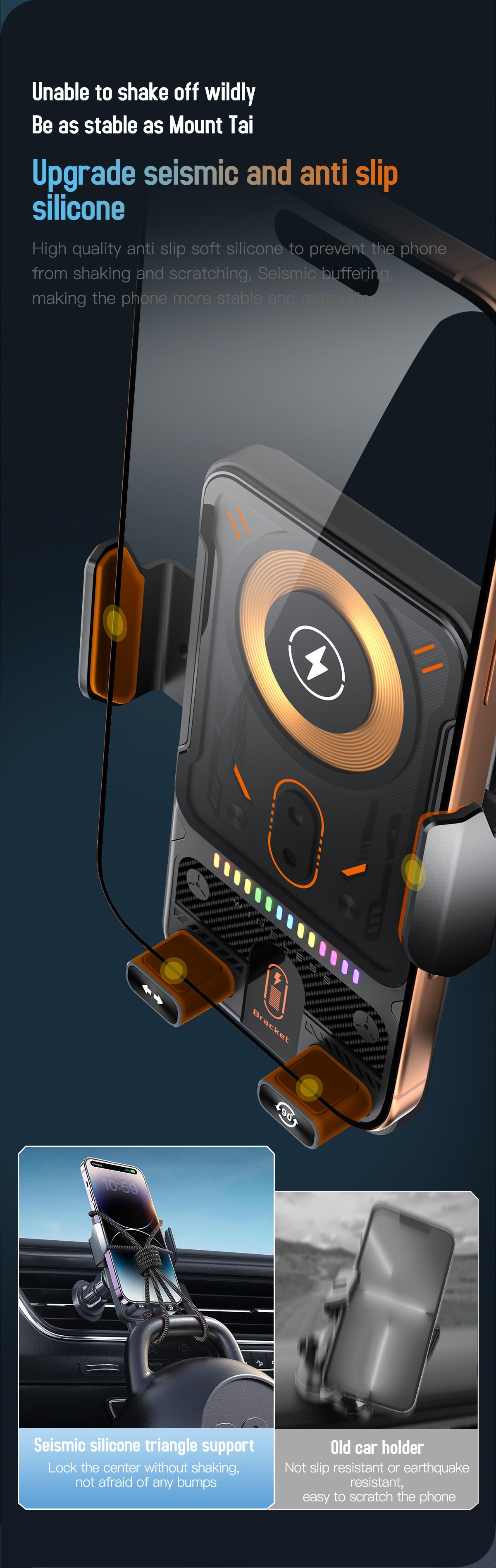 2026 new cool car wireless fast charging holder, intelligent sensor opening and closing, universal mobile phone navigation holder, 90-degree rotation, horizontal and vertical screen use, built-in ambient light, intelligent high-end navigation holder