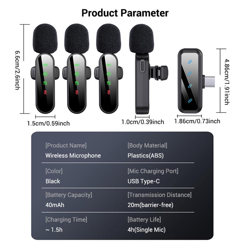 Wireless Lavalier Microphone Lapel Mic for iPhone/Android/Laptop, Upgraded Mini Microphone with Noise Reduction, Ideal for Video Recording, Podcasts, YouTube, TikTok, and Vlogging (4 Mics)