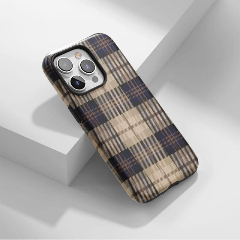 Navy Plaid Phone Case, Classic Tartan Check Cover, Neutral Preppy Aesthetic, iPhone 17 16 15 14 13 12 11 Pro Max, Striped Pattern