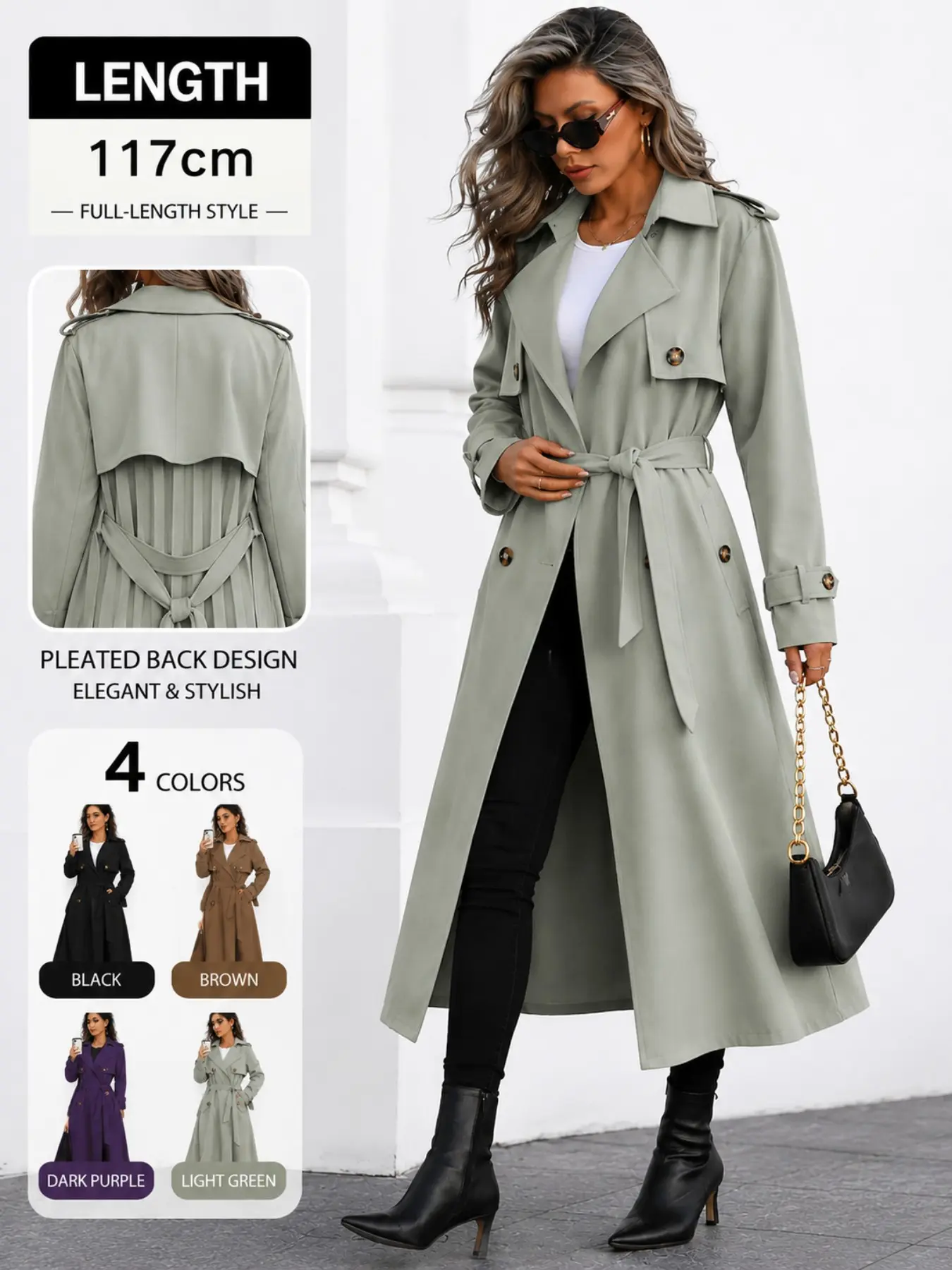 Women's Double Breasted Trench Coat | Belted Long Coat | Fall Outfit 2026 | Quiet Luxury | Office Wear | Old Money Aesthetic | Lightweight Jacket | Elegant Street Style | Business Casual | Windproof Mid Length Overcoat | Trendy TikTok Fashion