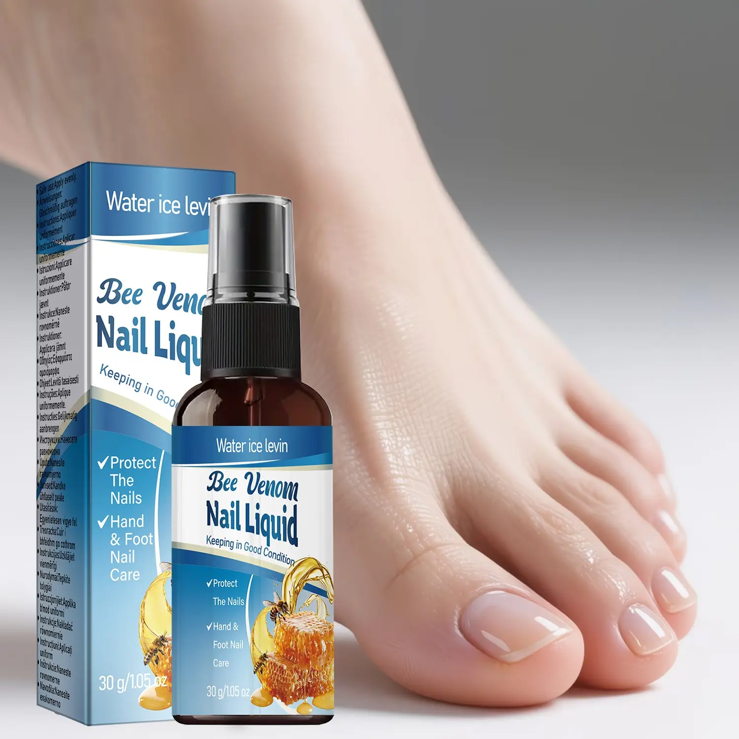 Water Ice Levin Nail Repair Liquid 30g, Nourishes Cuticles, Strengthens Nails, Improves Dry Fragile Nails, Collagen + Hyaluronic Acid + Niacinamide