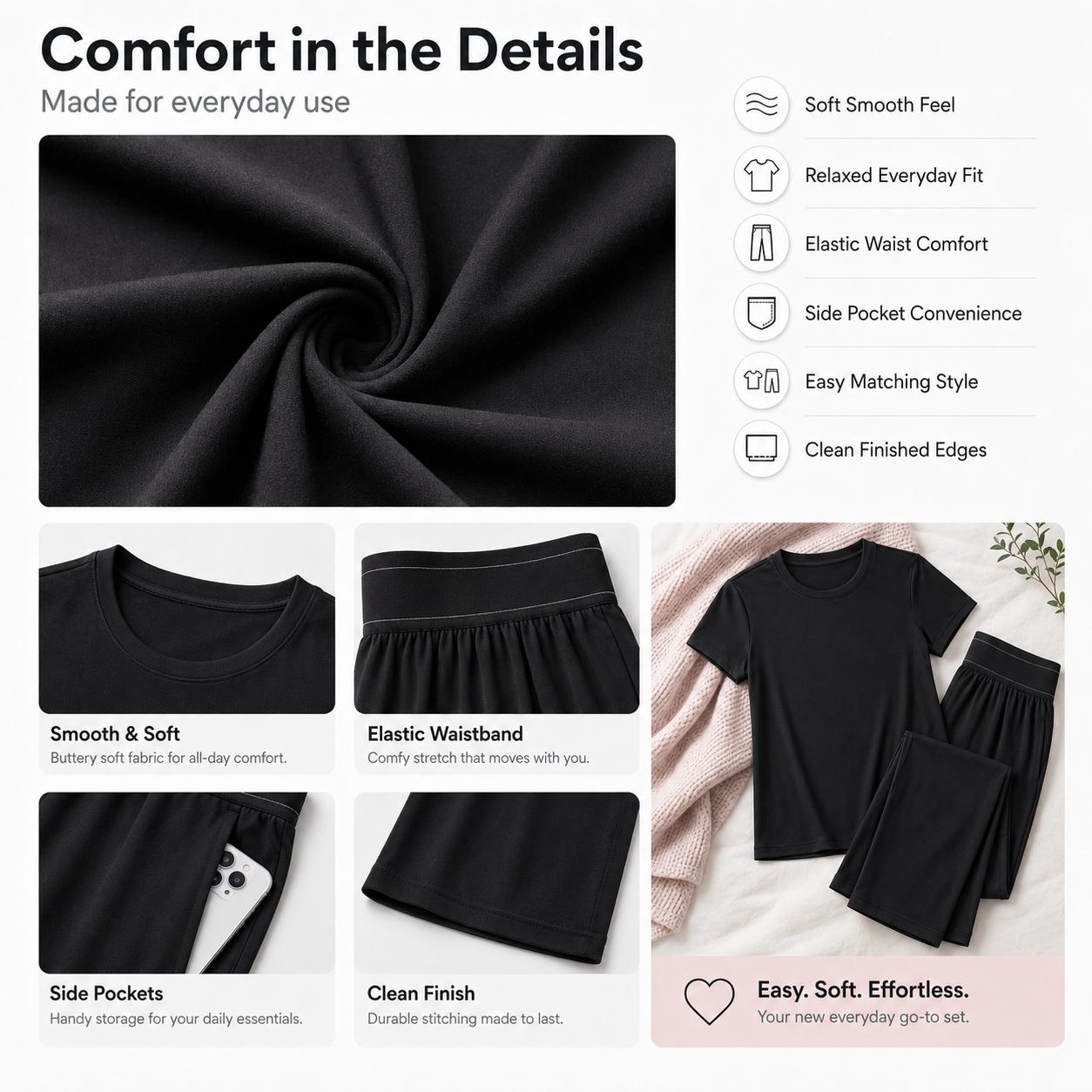 Women Dusty Pink 2 Piece Loungewear Matching Set, Crew Neck Short Sleeve Curved Hem T-Shirt + High Waist Elastic Pleated Wide Leg Pants With Side Pockets Soft Stretchy Knit Casual Daily Outfit