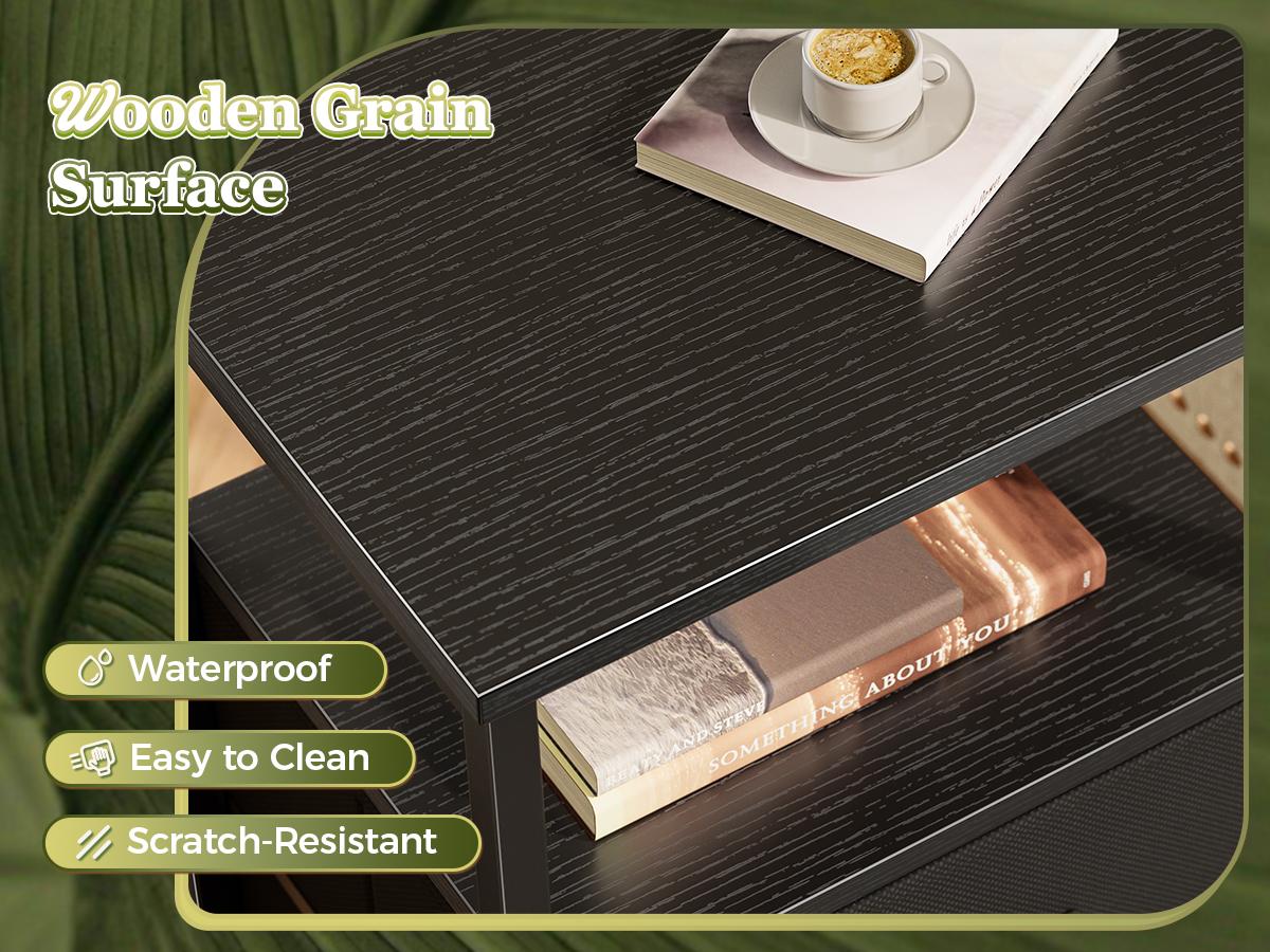 Huuger Night Stand with 2 Drawers, Bed Side Table with Open Shelf, Wooden Top, End Table for Small Space, Bedroom, Fabric Drawer Huuger Night Stand with 2 Drawers, Bed Side Table with Open Shelf, Wooden Top, End Table for Small Space, Bedroom, Fabric Drawer