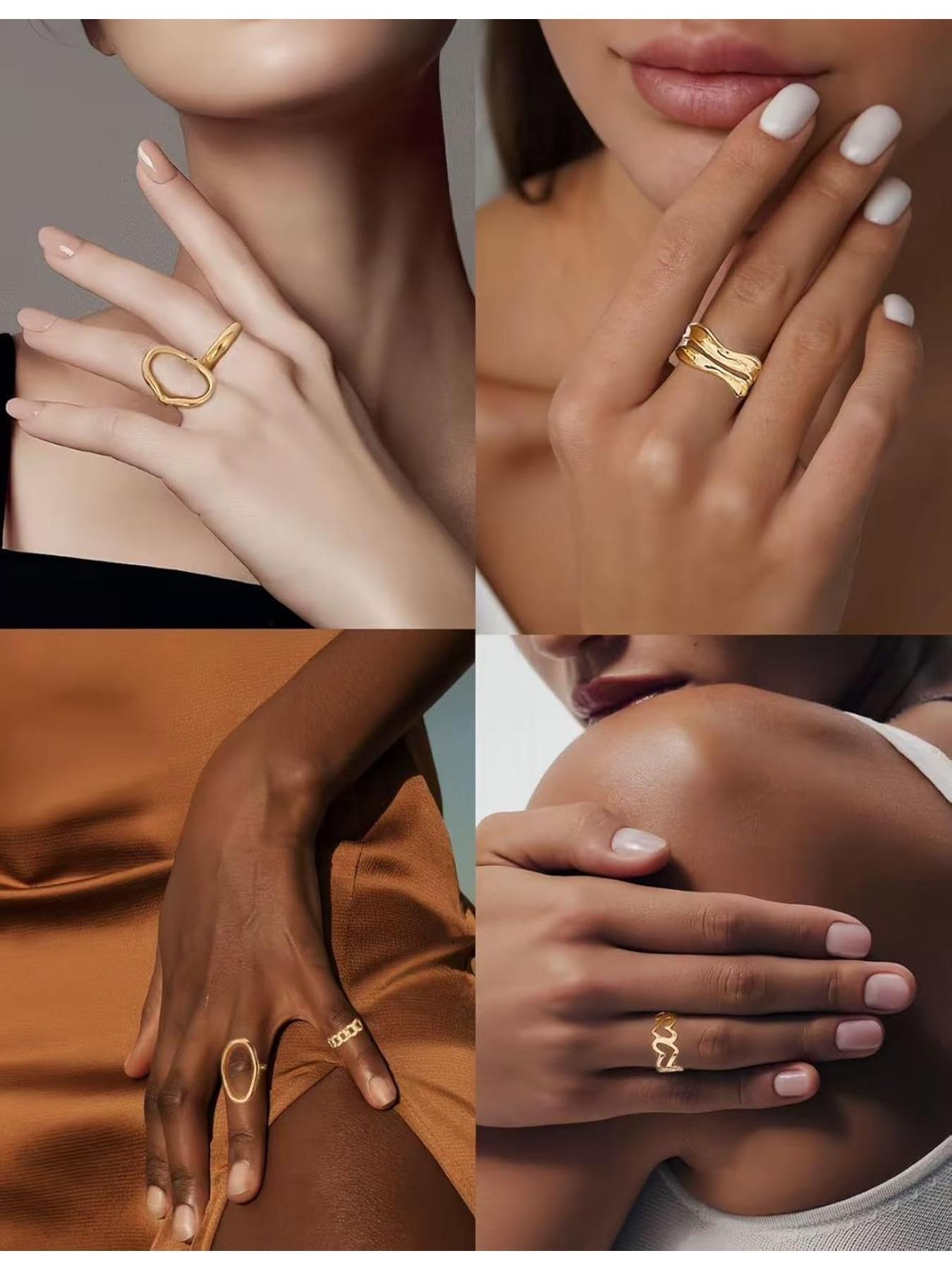 12 Pcs Stacked Rings Set, 18k Gold Plated, Open Jump Ring, Heart Pattern, Casual Style, All Seasons, Sizes 4-9, Silver Color