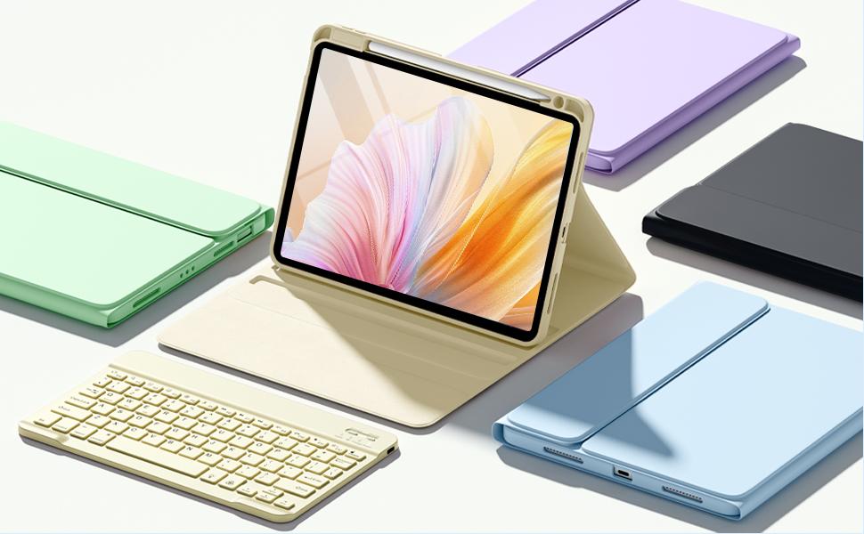 Detachable Wireless KB Folio Case for 11-in iPad Air (M4/M3/M2, 4th/5th Gen) with 7-Color Backlit, Pencil Holder, Starlight, Detachable Kb