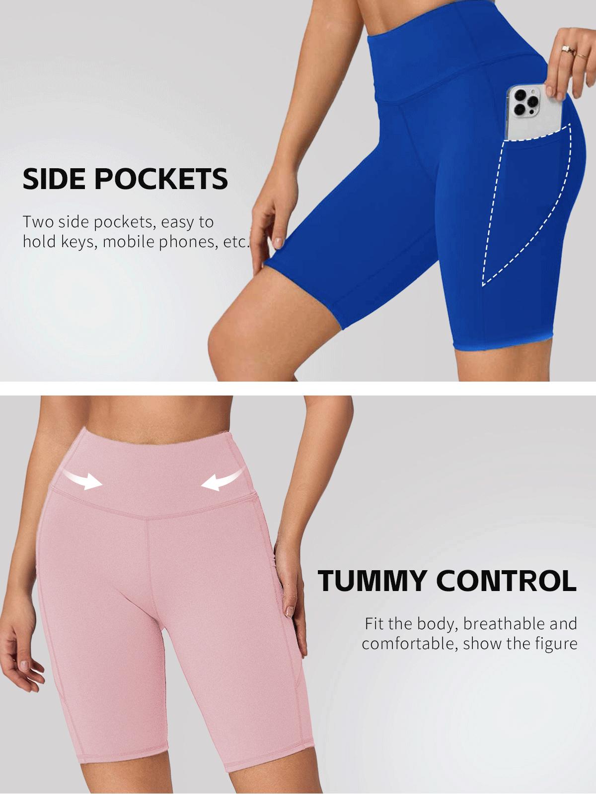 5pcs Solid High Waist Plus Size Yoga Shorts, Women's Sportswear, good Breathable, for Summer, Available in Multiple Sizes. Simple cycling pants